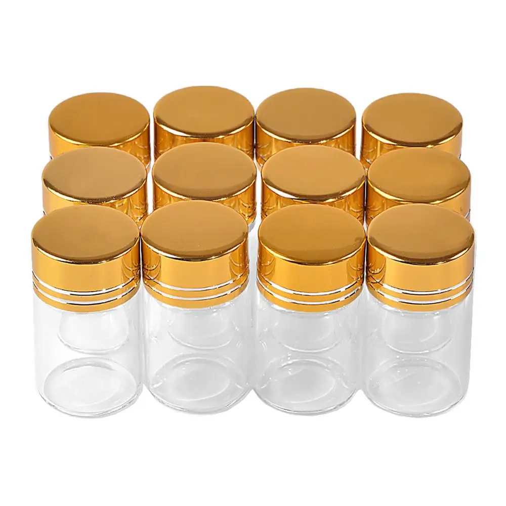 100Pcs 6ml Clear Glass Container Golden Spiral Plastic Cap with Tangent Wishing Craft Vials Refillable Travel Cosmetic Bottles