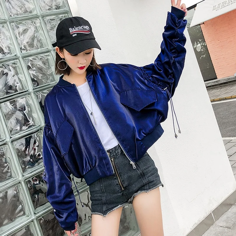 

Red Blue Black Jackets Letter Bright Noodles Short Women Coat Harajuku Jacket Loose Student Jackets Retro Women Jacket