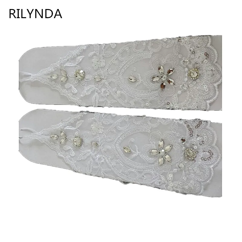 New Arrival White Fingerless Rhinestone Lace Sequins Short Bridal Gloves Wedding Accessories 2022