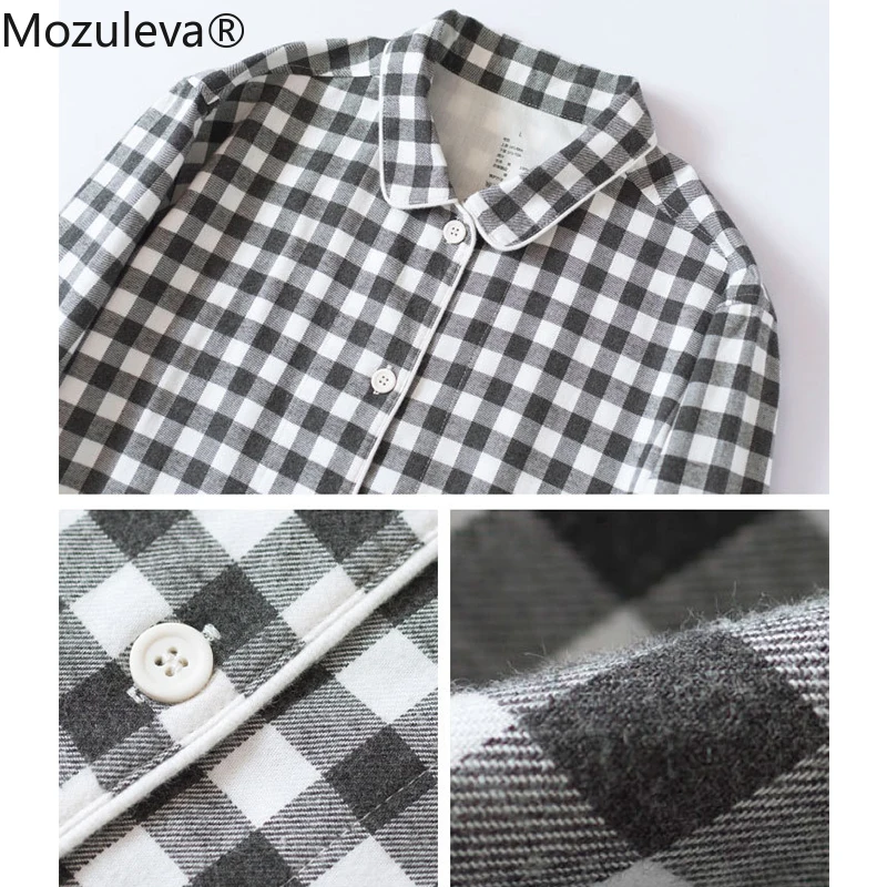 Mozuleva-Pijama de algodón 100% para hombre, ropa de dormir de 2 piezas, a cuadros, para el hogar, otoño