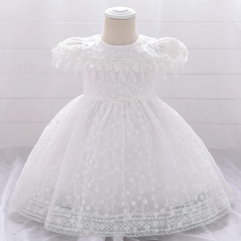 Summer White Newborn First Birthday Christening Dress For Baby Girl Clothes Solid Lace Princess Baptism Dresses Party Gown