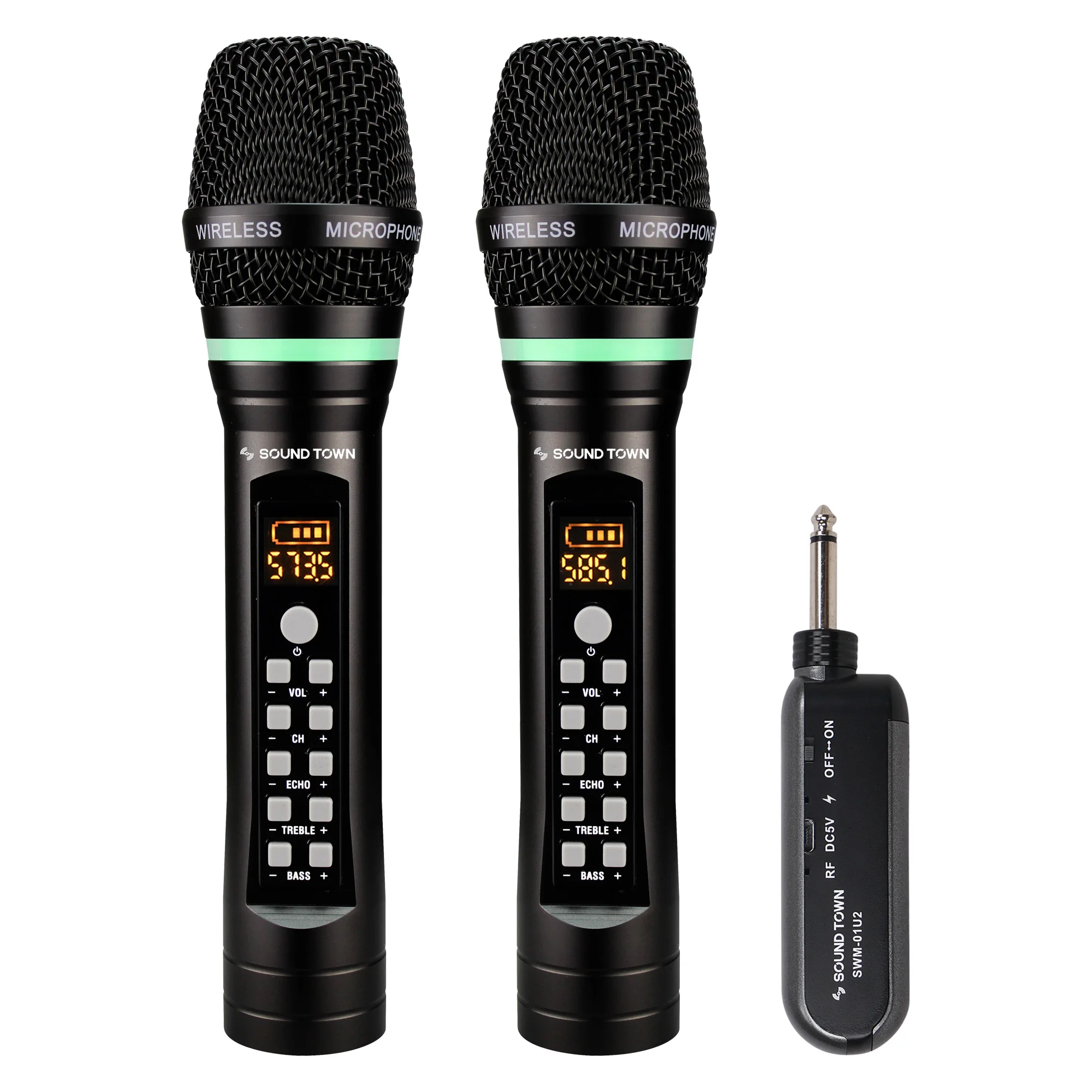 Sound Town 100-Channel UHF Rechargeable Wireless Handheld Mic with Built-in Effects 1/4