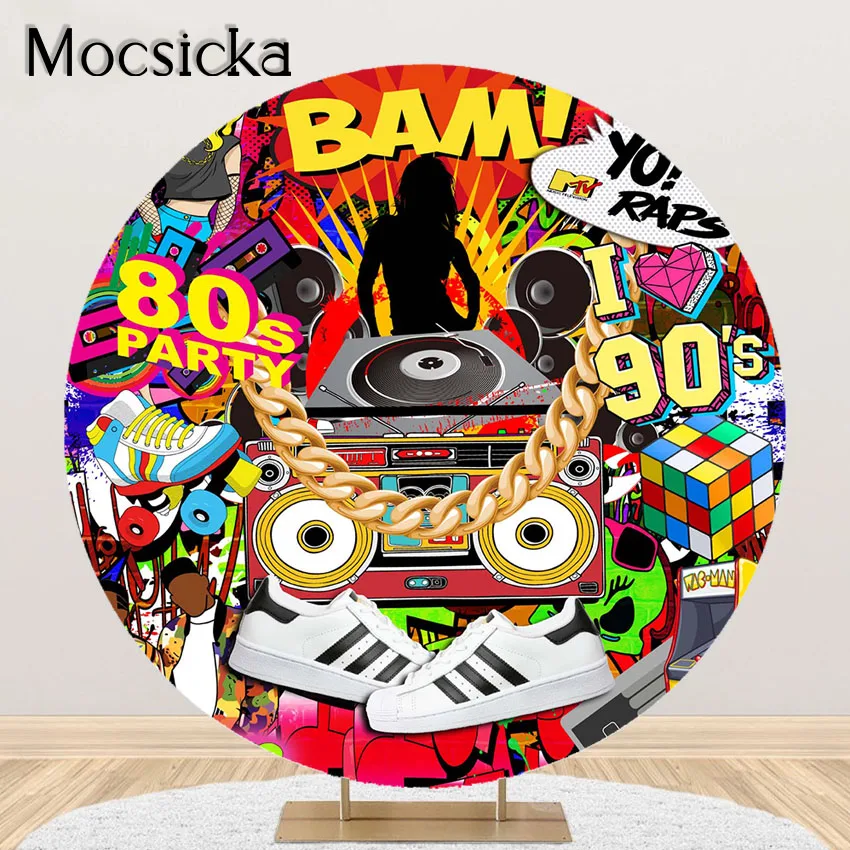 Mocsicka Hip Hop Party Backdrop Throwback 80S 90S Graffiti Birthday Party Dj Rap Music Parties Round Circle Cover Background