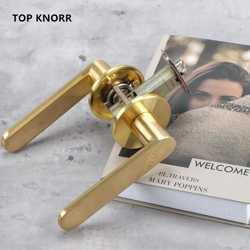 

TOP KNORR Door Lock Home Universal Interior Room Keyless Door Lock Access Fire Bathroom Three-Lever Lock Gold Door Handle