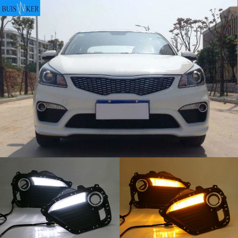 

2pcs For KIA K2 RIO 2016-2017 LED DRL lights Daytime Running Light Daylight yellow Signal fog lamp Styling lights