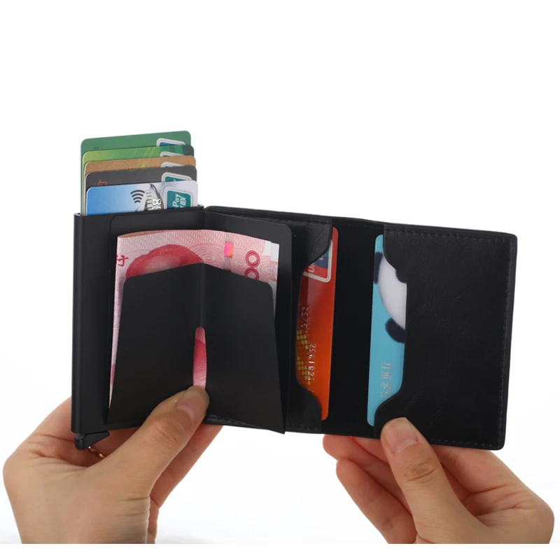 2022 ID Credit Card Holder Case Wallets Men Brand Design Anti Rfid Blocking Magic Leather Slim Purse Mini Money Bag