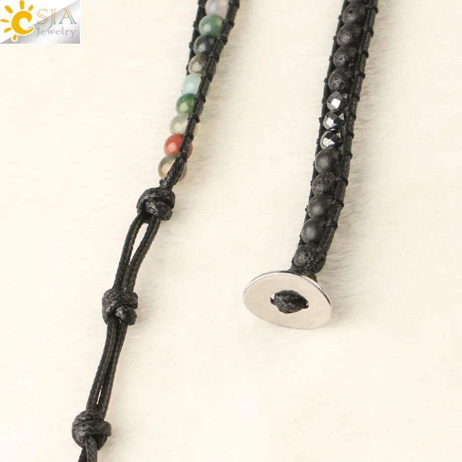 CSJA Multilayer Wrap Bracelets Natural Gem Stone Lava Onyx Beads 2 Strands Leather Bracelet Homme Boho Braided Jewelry S614
