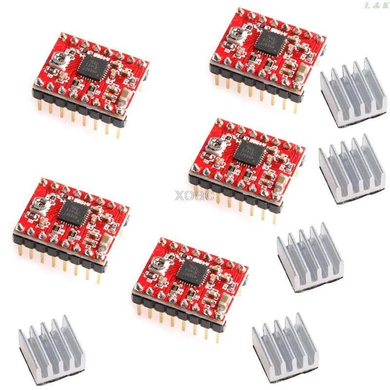 5Pcs A4988 StepStick Stepper Driver+Heatsink for Reprap Pololu 3D Printer Red   M08 dropship