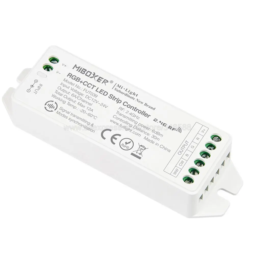 MiBOXER FUT039 (Upgraded) 2.4GHz RGB+CCT LED Strip Controller Smartphone APP / 2.4GHz RF / Voice / DMX512 Control Panel Control