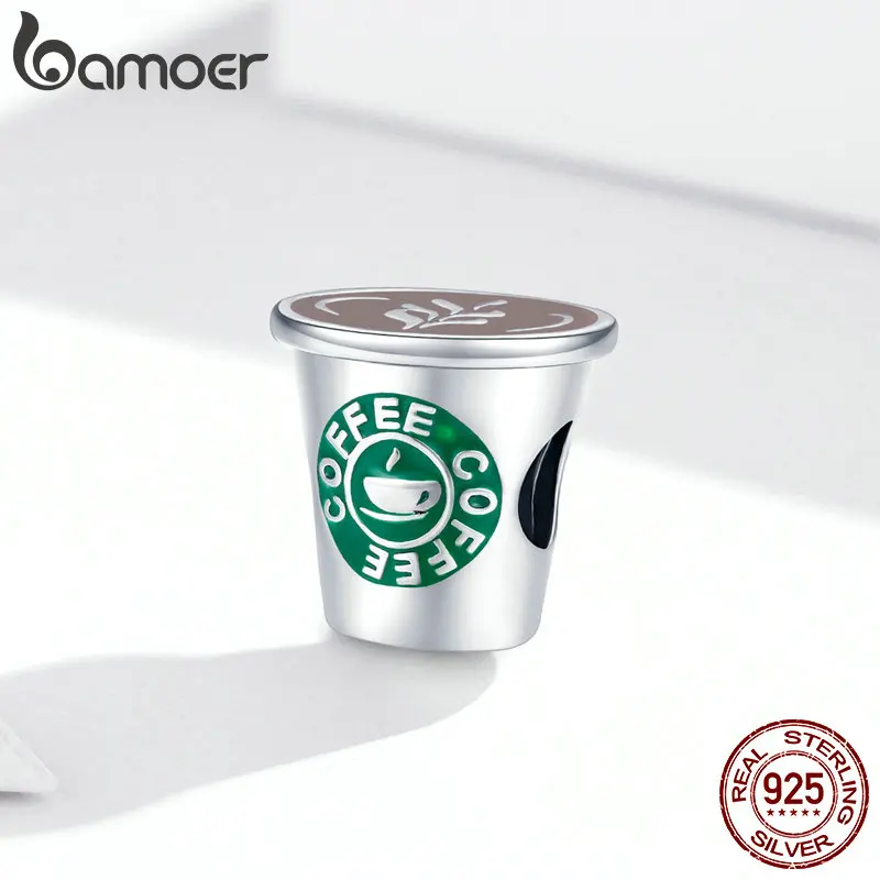 bamoer Authentic 925 Sterling Silver I love Cafe Time Coffee Cup Charm for Original Silver Bracelet & Bangle DIY Jewelry SCC1545