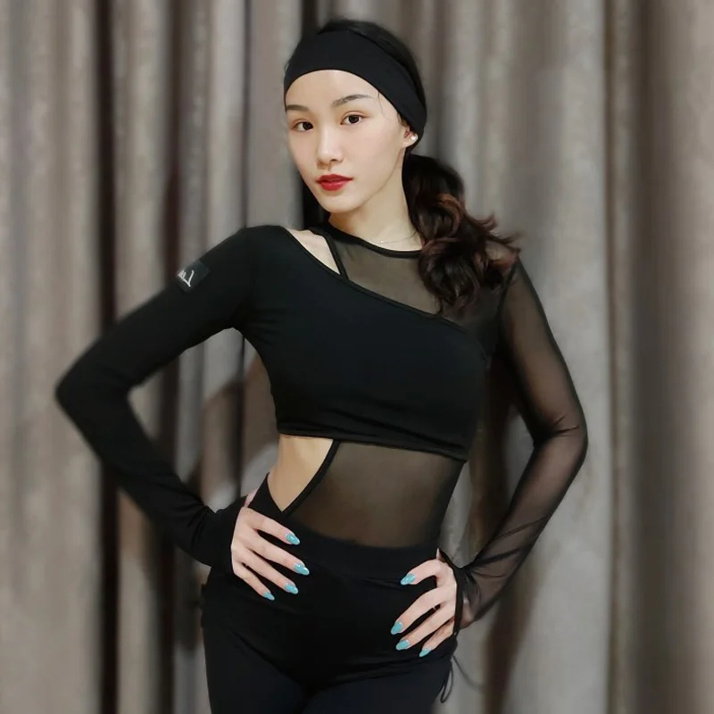 

Mesh Latin Dance Tops Women Sexy Costume Ballroom Practice Wear Salsa Dancing Outfits Modern Dancewear Designer Clothes JL2857