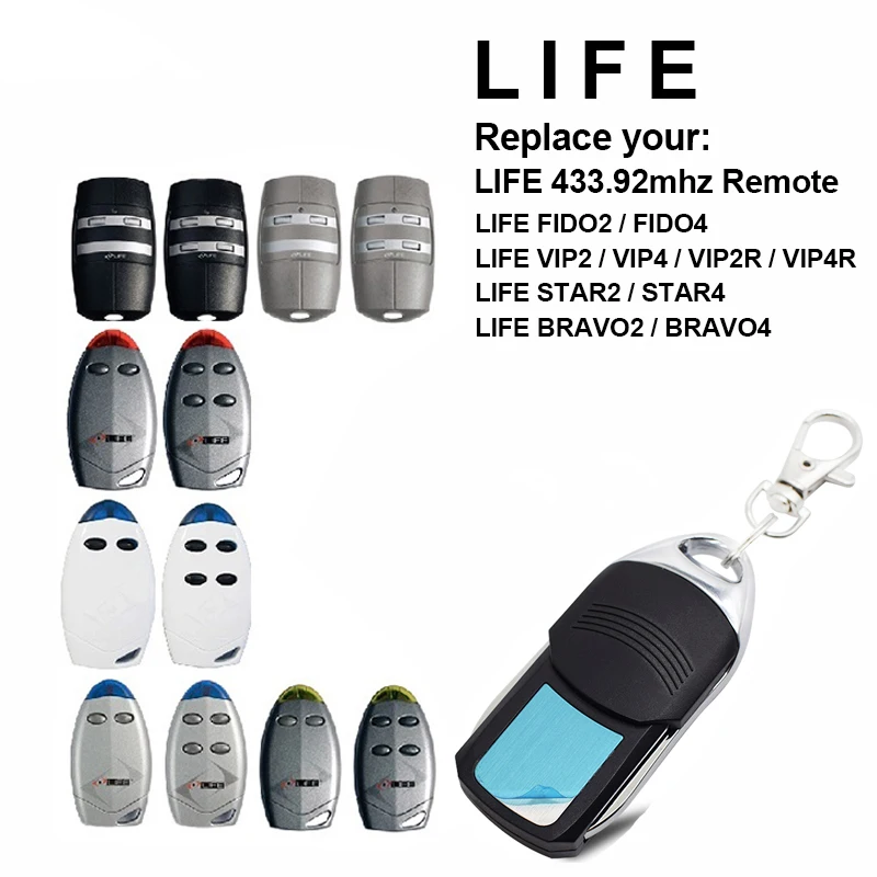 Garage Remote Control For LIFE FIDO2/FIDO4/VIP2/VIP4/VIP2R /VIP4R/STAR2/STAR4/BRAVO2/BRAVO4 Door Command 433.92MHz Transmitter