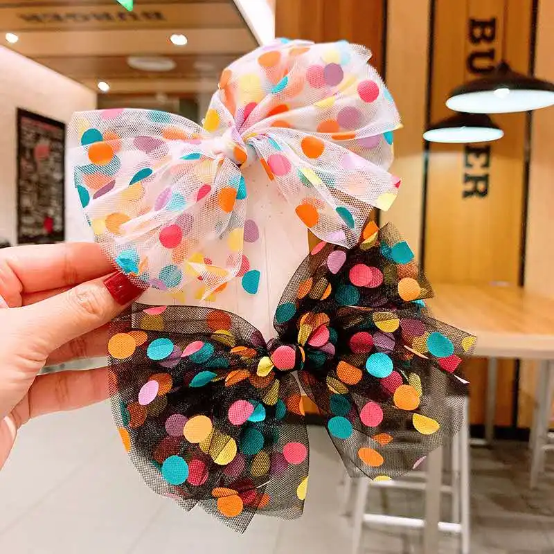 Picture: Thumbelina 4.5inch Dot Mesh Princess Hairgrips Multi-layer Hair Bows with Clip Dance Party Bow Hair Clip Girls Hair Accessories