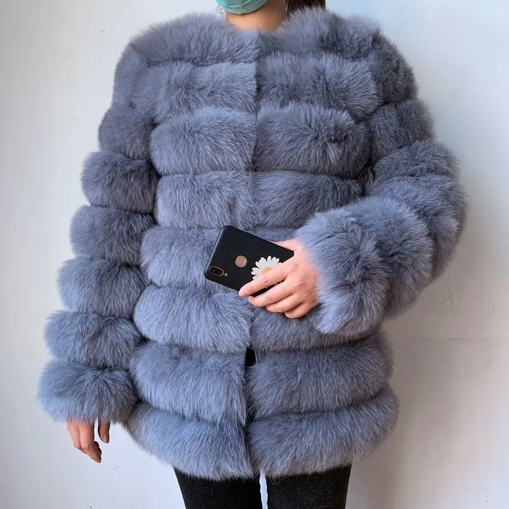 70CM 100% Real fur real fur fox coat outfit long sleeves quality silver fox women winter warm thick natural fox fur coats