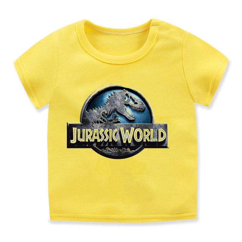 

New arrival 2021 boys t-shirt jurassic dinosaur cartoon print kids tshirt cute kids clothes summer yellow toddler baby tops