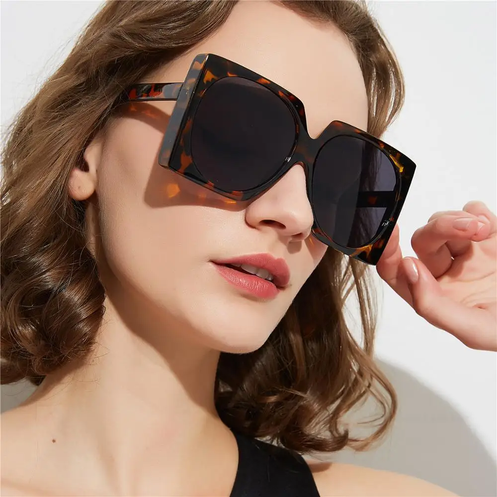 

2021 Avant-garde Oversize Sunglasses For Women Vintage Tortoise Square Sun Glasses High Quality Fashion Glass