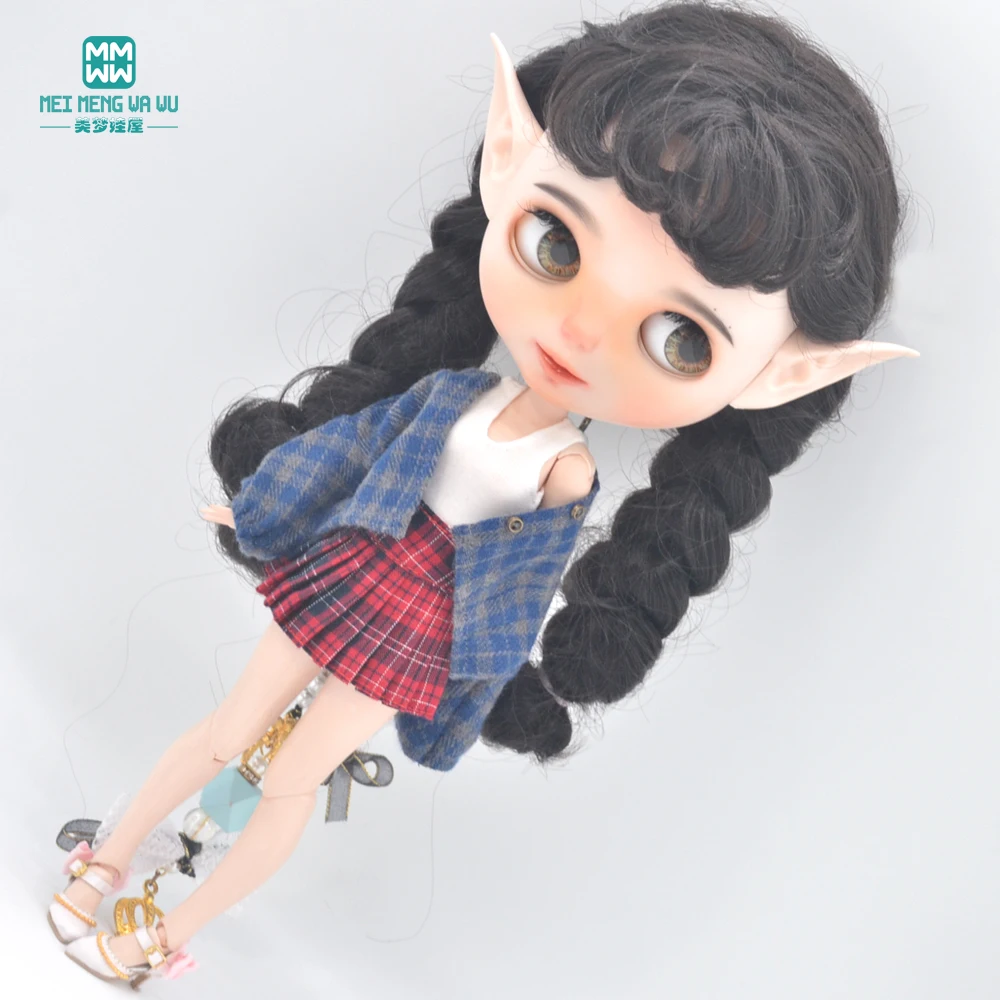 Clothes for Doll Fits Blyth Azone OB22 OB24 Doll Fashion Woolen Jacket Plaid Top Blue, Green, Black, Gray