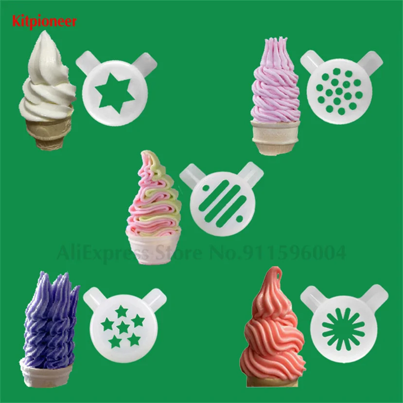 5Pcs Ice Cream Machine Magic Modeling Caps Nozzle Of Ice Cream Five Different Shapes 29mm Inner Diameter Lids