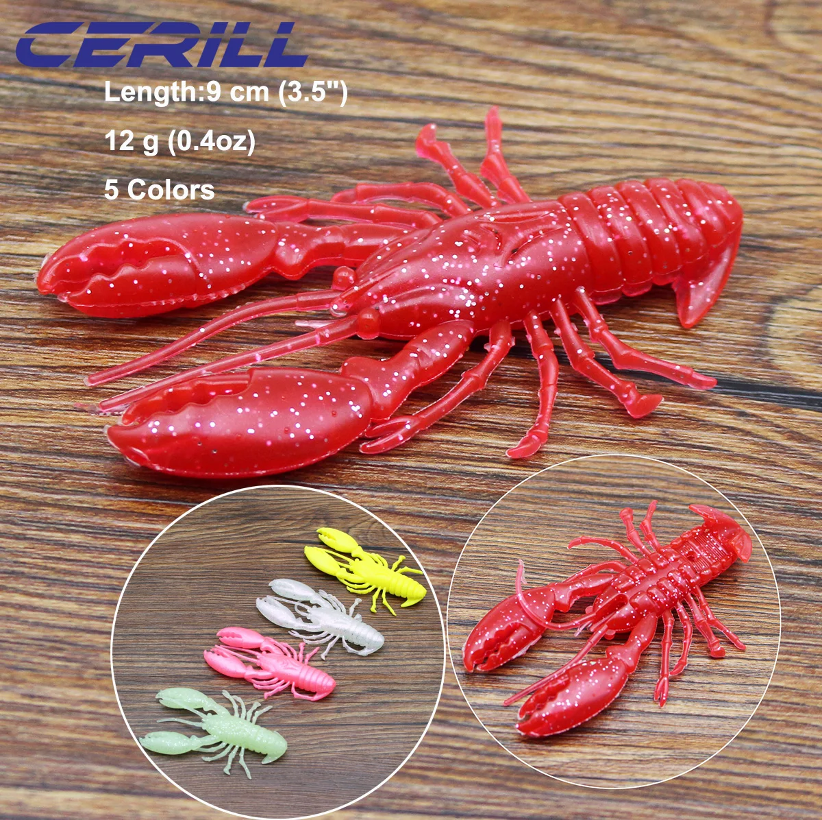 Cerill 100 PCS Crawfish Soft Fishing Lure Shrimp Grub Bait Jig Wobbler Swing 12 g Artificial Silicone Twintail Bass Swimbait