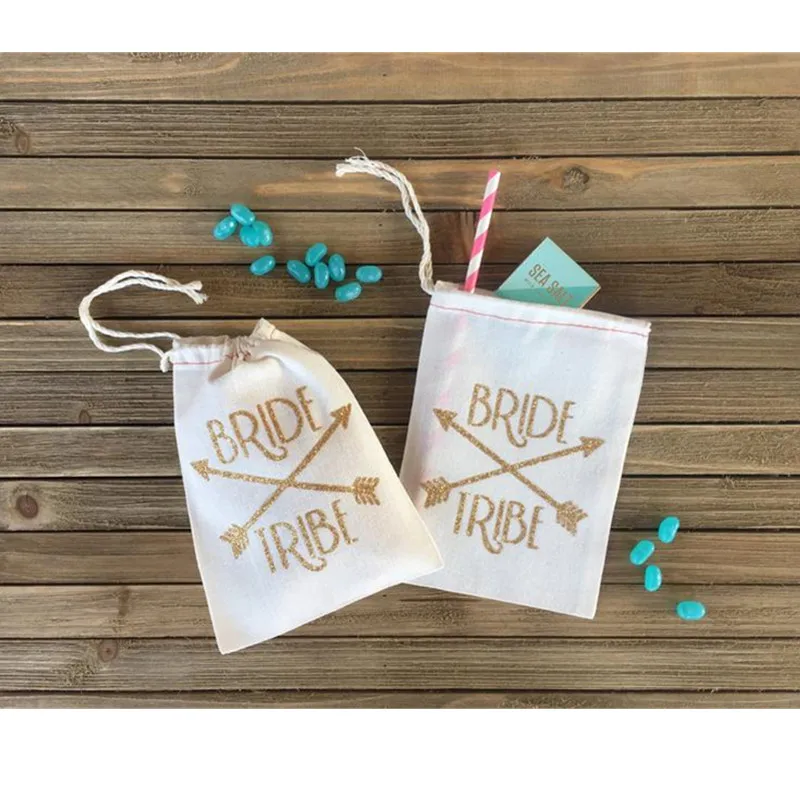 custom bride arrow Hangovers bag Bridal Party Survival Kit bag wedding Muslin drawstring gift bag Glitter Bachelorette Favor bag