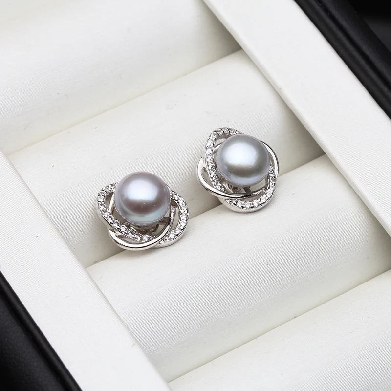Echte Halskette-Ohrring-Sets aus 925er-Sterlingsilber für Damen, klassische Hochzeit, natürliche Perlen-Anhänger-Sets, Weiß, Schwarz, Grau, Geschenk – Detail 10