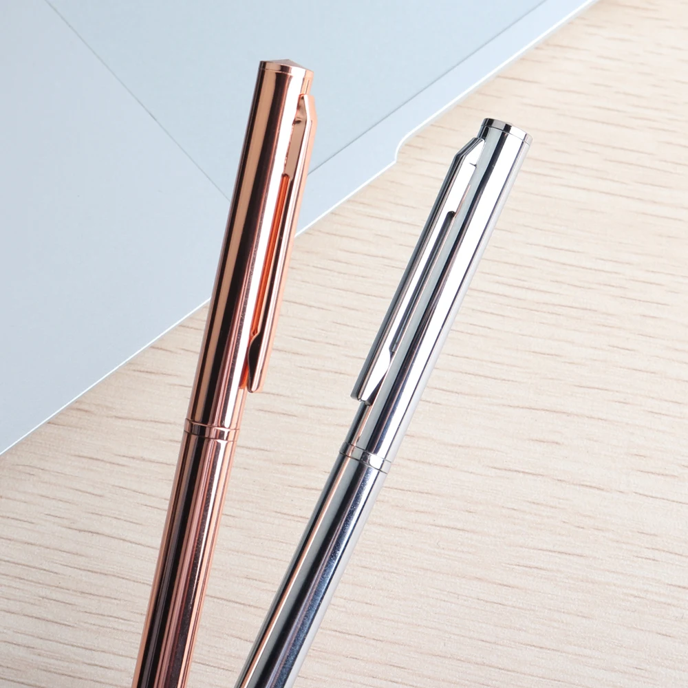 Genkky-Stylo à bille en acier inoxydable doré rose, stylo à bille rotatif en métal, stylo à bille, nouveauté, 10 pièces