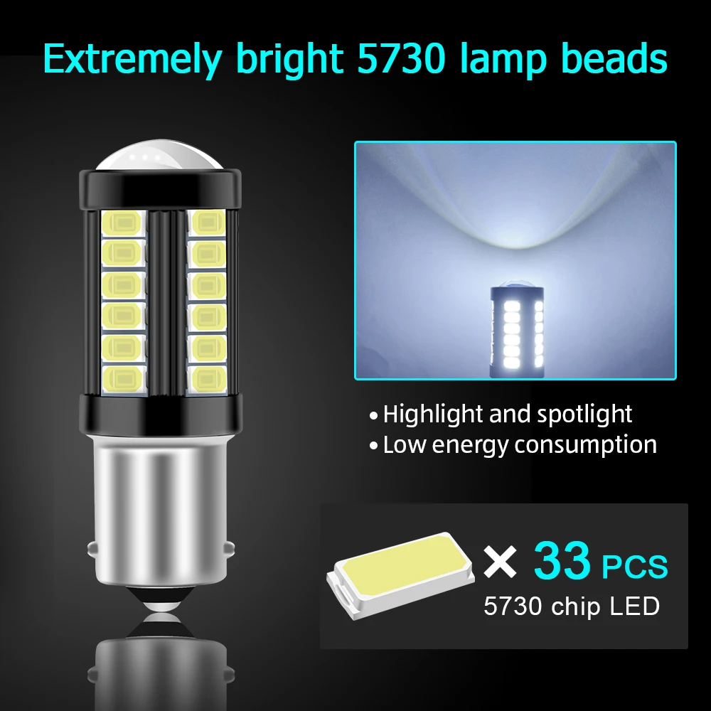 2pcs 1156 P21W BA15S 1157 BAY15D 3156 3157 LED 5730 33SMD Car Brake Lights Auto Reverse Bulb Parking Lamp 12V Red White Yellow