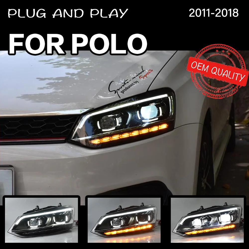 Headlight For VW Polo 2010-2018 Car LED DRL Hella 5 Xenon Lens Hid H7 VW Vento Car Accessories