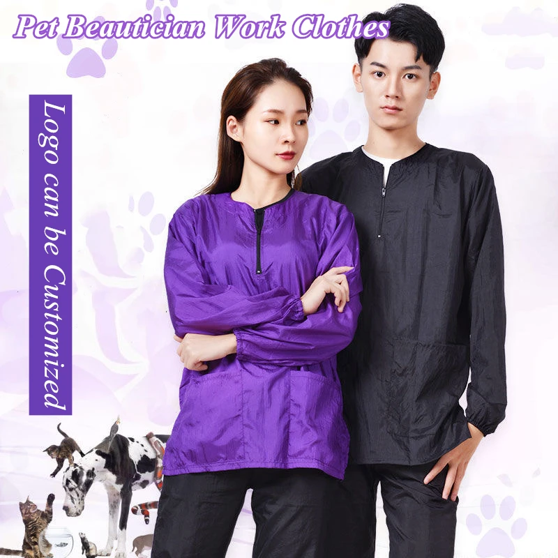 Custom LOGO Long Sleeve Pet Groomer Overalls Breathable&Waterproof Pet Beautician Work Clothes Pet Store Beauty Robe Gown G1004