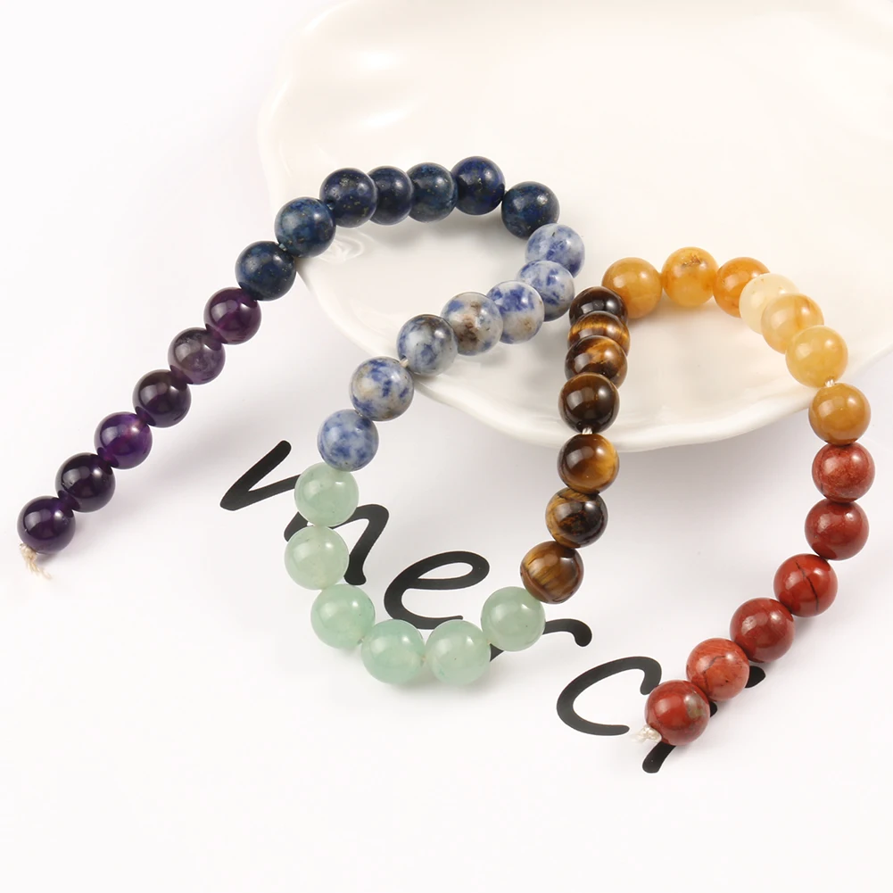 7 Chakra Beads Amethys Tiger Eye Jades Natural Stone Round Loose Beads for Jewelry Making DIY Yoga Healing Reiki Bracelet 15\'\'