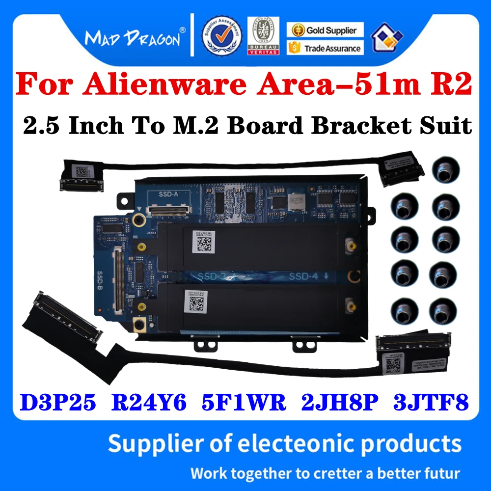 

New D3P25 R24Y6 5F1WR 2JH8P 3JTF8 For Dell Alienware Area-51m R2 2.5 Inch To Double M.2 SSD Board Bracket Heatsink Cable Suit