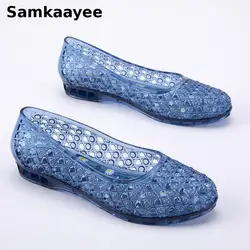 Size 36-40 Womens Sandals Summer Female Transparent Crystal Shoes Mujer Flowers Slip-On Clogs Breathable Flats Jelly Sandalias 1