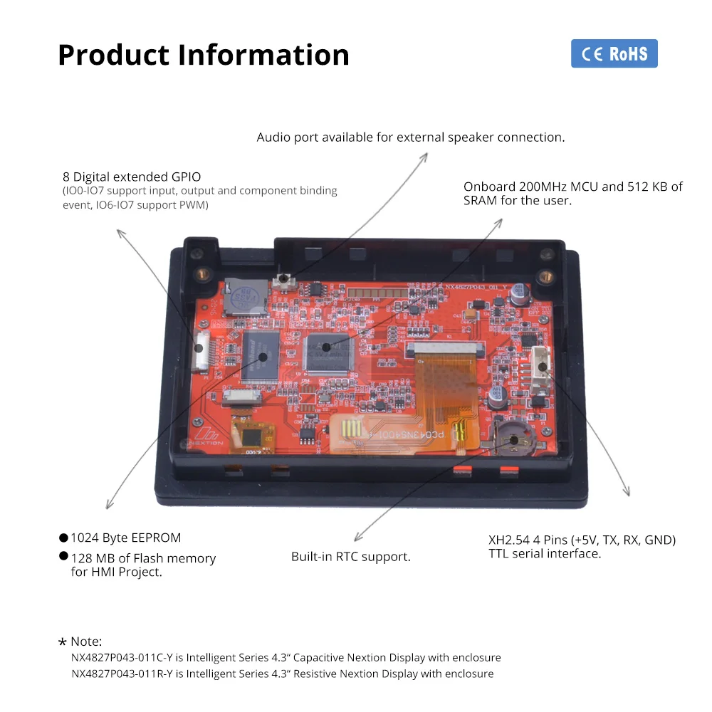 NEXTION 4,3 Zoll LCD-TFT HMI-Display Kapazitives/resistives Touchpanel-Modul Intelligente Serie RGB 65K Farbe mit Gehäuse – Detail 3