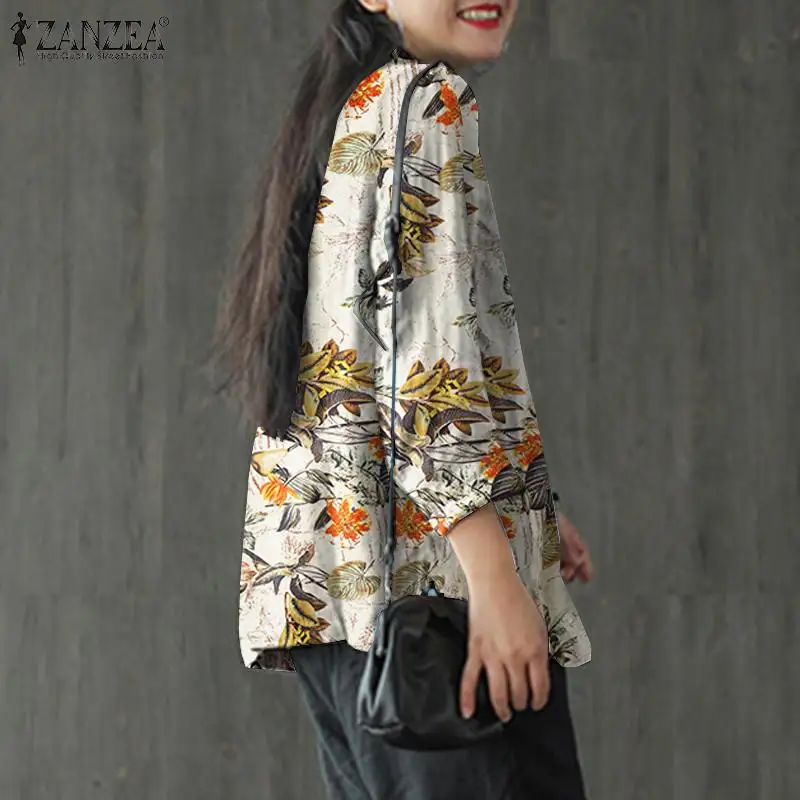 ZANZEA-Chaqueta informal de manga larga con estampado Floral para mujer, chaqueta de gran tamaño con un solo botón, para otoño, 2022