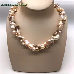 NEW Kind Baroque Keshi Stely Peanut And Elongate Shape Peach Mixed Twisted Natural Freshwater Pearls Statement Necklace Jewelry