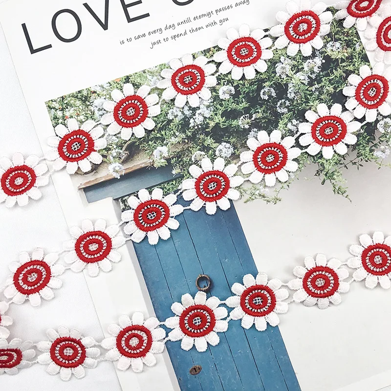 

15 ярдов цветочная лента 3 см, желтая, розовая, красная, зеленая, синяя цветочная венецианская кружевная отделка для одежды и свадебного украшения