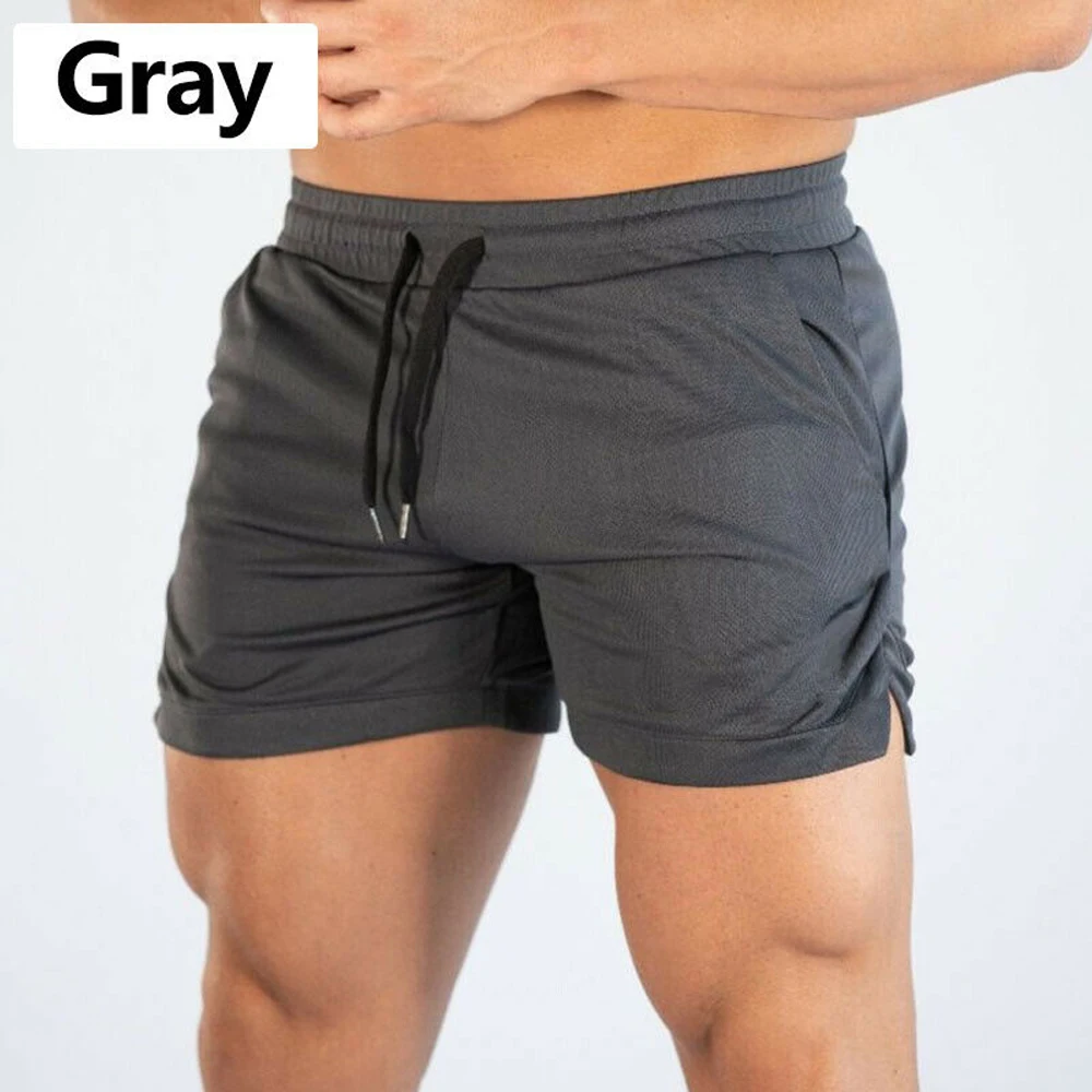 Summer Gyms Workout Male Breathable Mesh Quick Dry Sportswear Jogger Beach Solid Shorts Men Fitness Bodybuilding Shorts