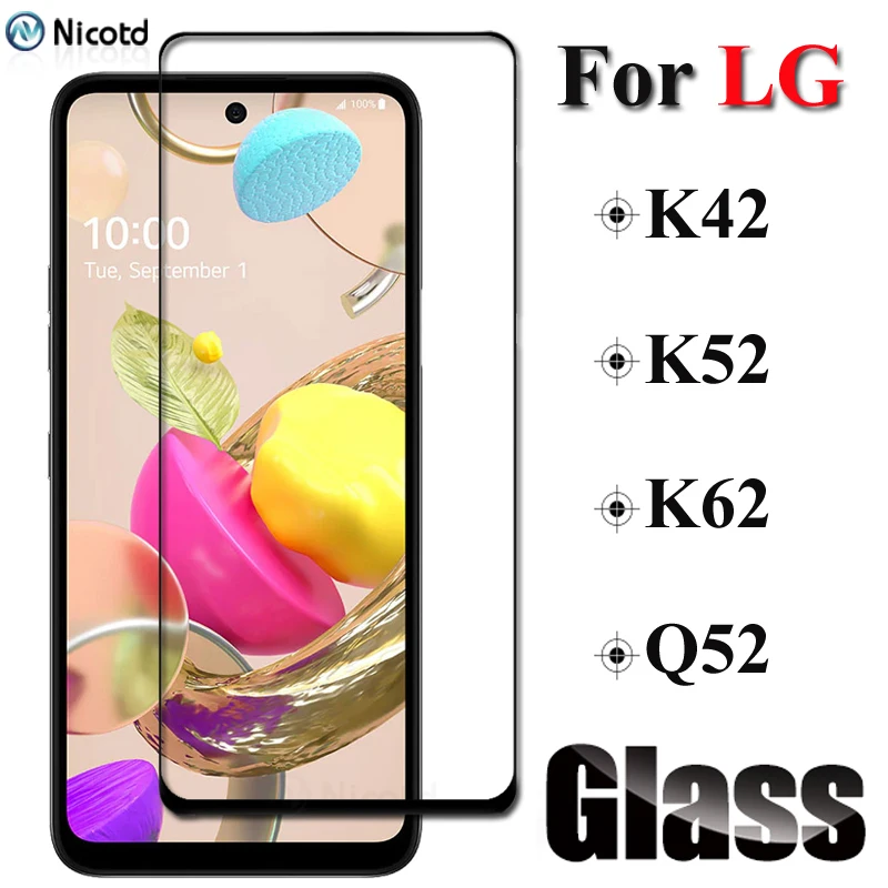 NicoTD Full Glue Tempered Glass For LG K42 K52 K62 9H Protective Glass on the For LG Q52 Full Screen Cover Screen Protector Film