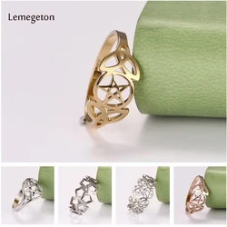 Lemegeton Vintage Supernatural Pentacle Stainless Steel Ring for Women Girl Satan Star Pentagram Rings Wicca Jewelry Amulet Gift