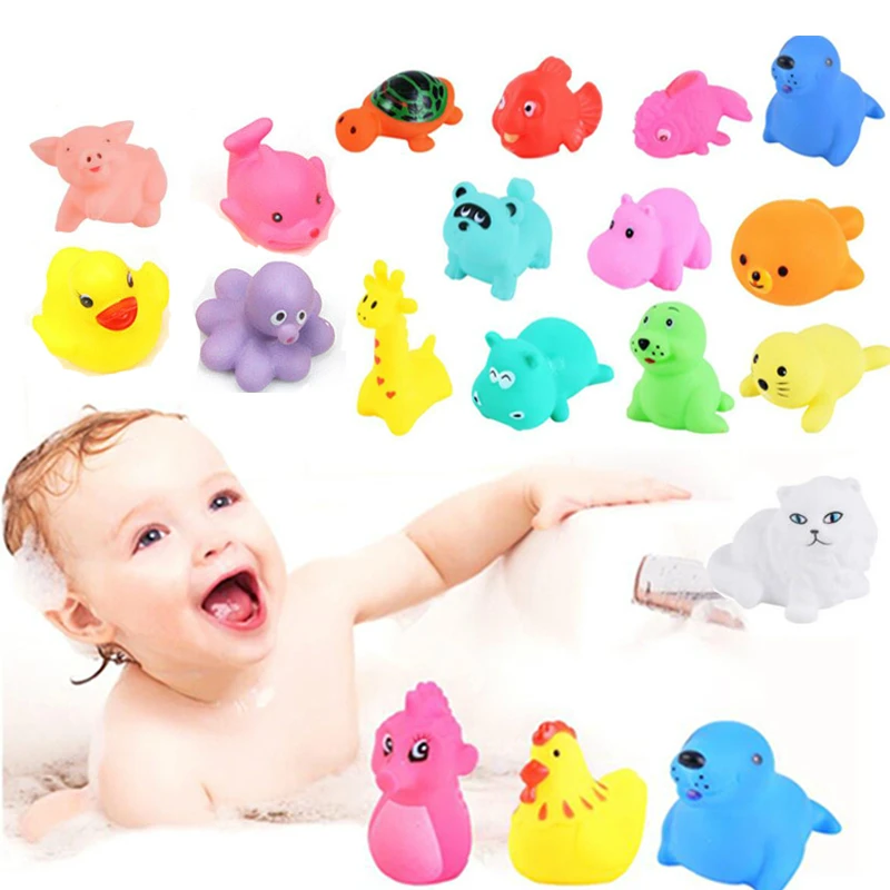 

10Pcs/Set Cute Animals Swimming Water Toys For Children Soft Rubber Float Squeeze Sound Squeaky Bathing Toy For Baby Bath Toys