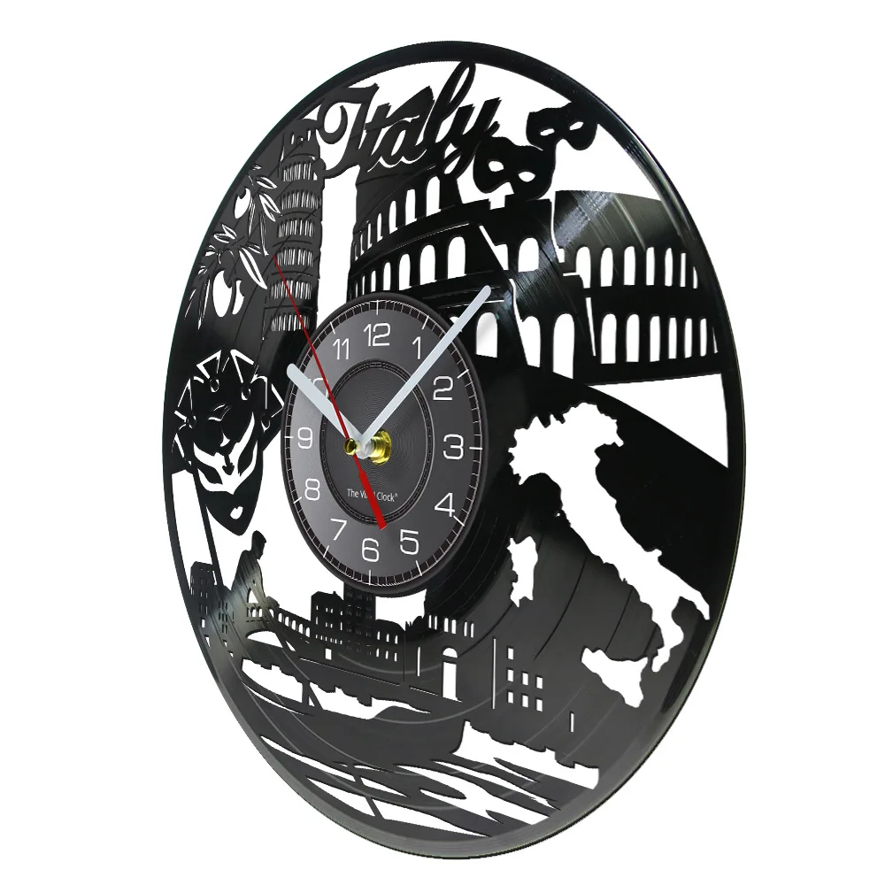 Italy Europe City Landscape Vintage Album Record Wall Clock IT Travel Art Minimalist Home Decor Italian Timepieces Silent Clock