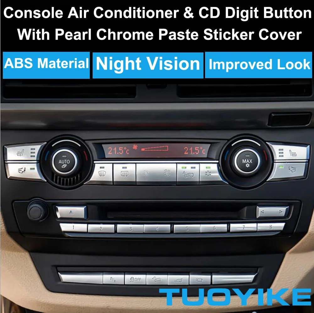 Chrome ABS Console AC Air Conditioner Volume Control CD Digit Button Sequin Paste Cover Trim Sticker For BMW E70 E71 X5 X6 08-13