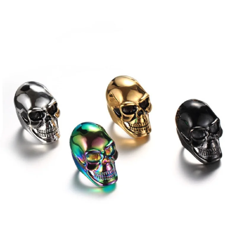 The New  Cool Men Boy Gothic Punk Black Silver color Gold Big  Skull 316L Stainless Steel Ring