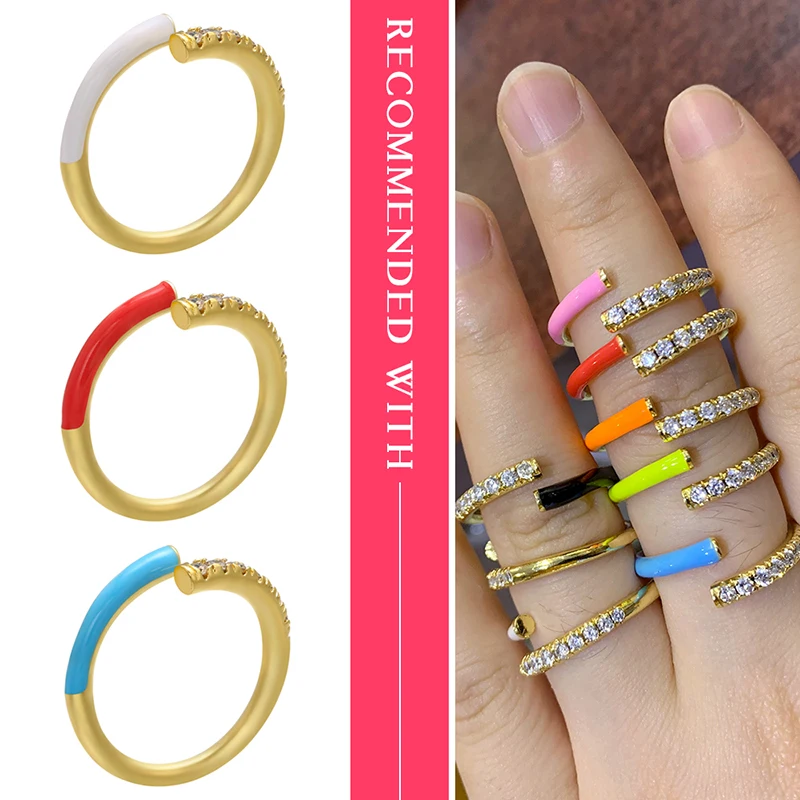 HECHENG ,colorful neon ring ,wholesale ,CZ rainbow ring for women, jewelry accessries, adjusted Open finger ring VJ24