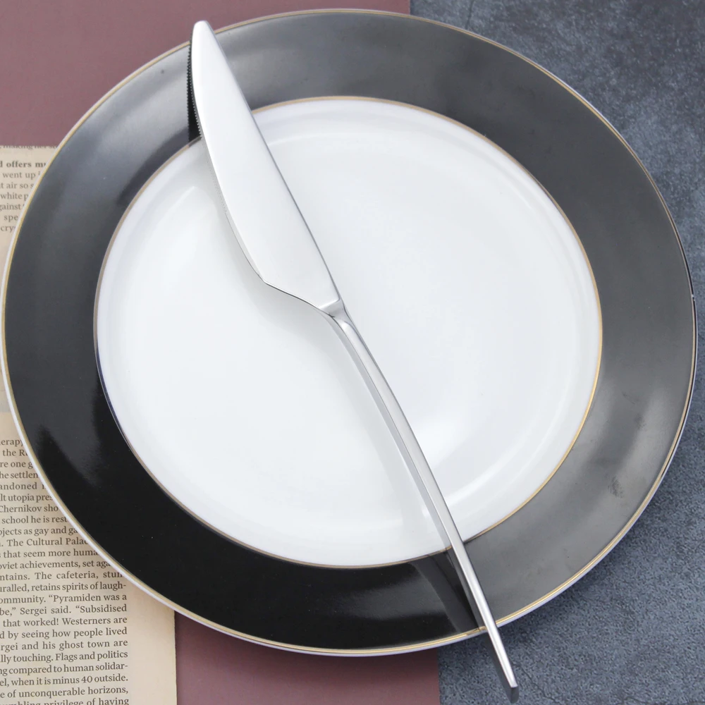 Fashion Design Dinner Knife Cutlery 5 Utensils Stainless Steel Glossy Mirror Polish Metal Flatware Dinnerware For Home Kitchen