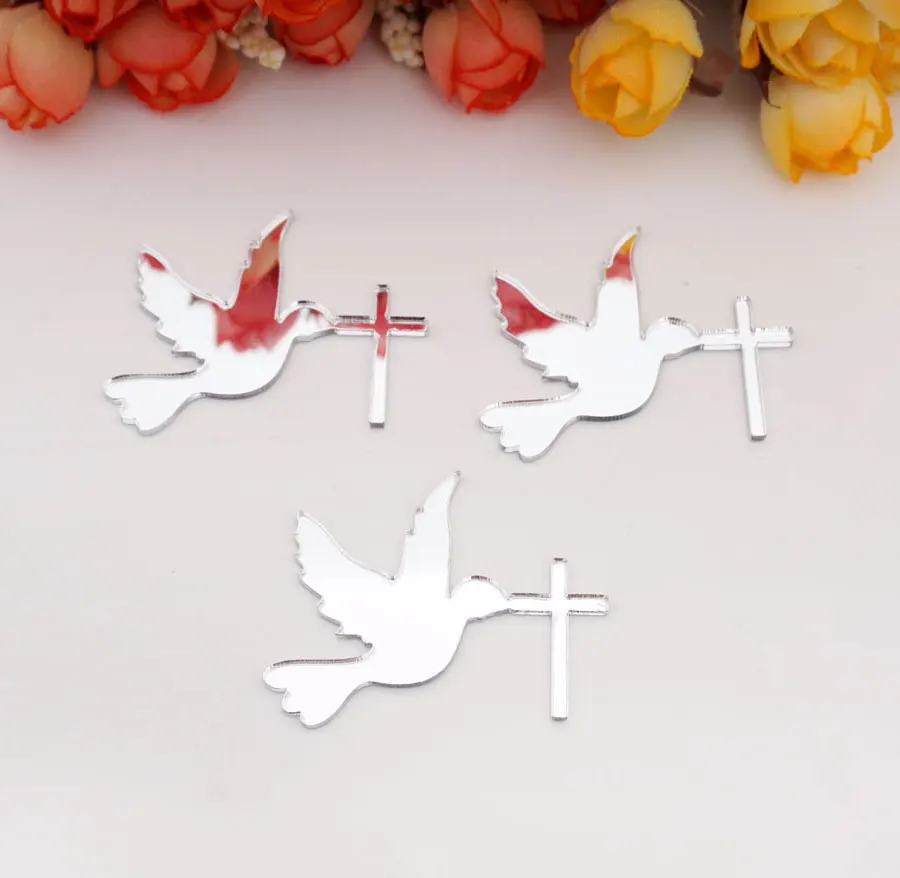 30 Pcs/Lot Peace Dove DIY Acrylic Mirror Laser Cutting Wedding Baptism First Communion Party Favors Handcrafts Home Decor