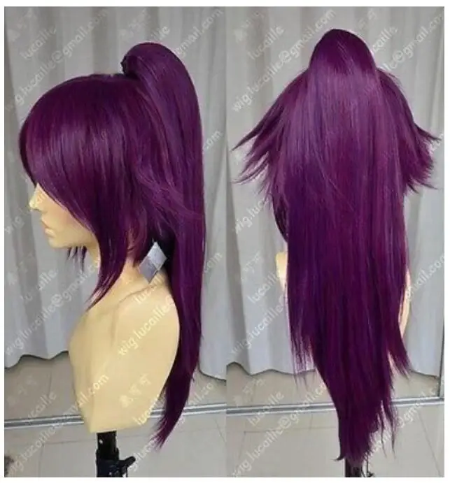 Wig Bleach Shihouin Yoruichi 60cm Purple Lolita Cosplay Party Wig Ponytail