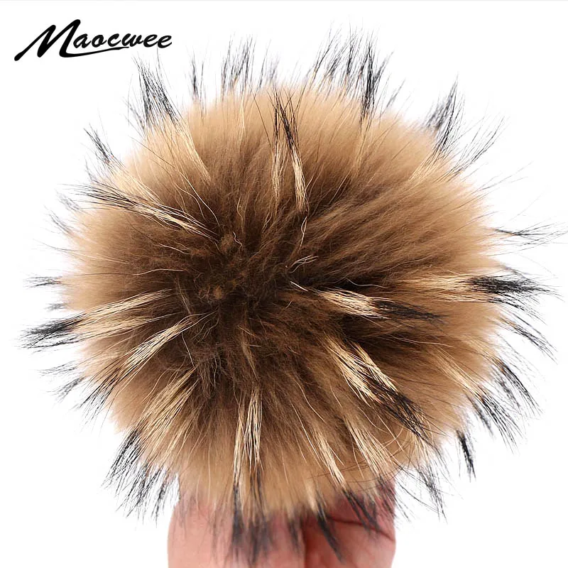 Real Natural Raccoon Fur Pompoms With Snap Fastener Fur Balls For Knitted Hat Cap Beanies and Keychain and Scarves Real Fur Pom