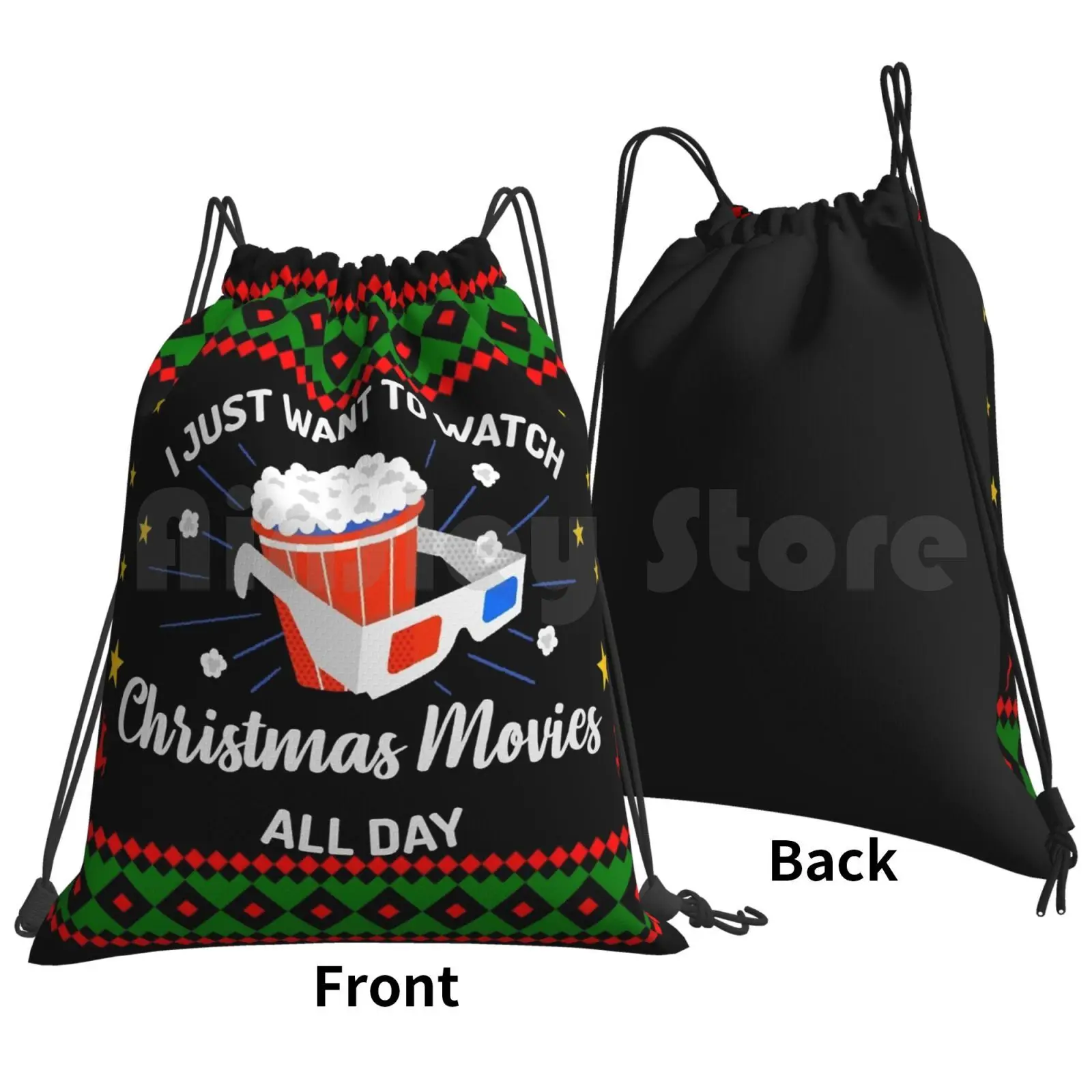 I Just Want To Watch Christmas Movies All Day Backpack Drawstring Bag Riding Climbing Gym Bag I Just Want To Watch Christmas