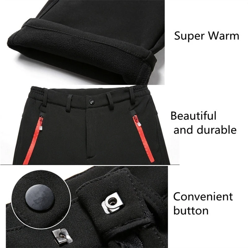 Men Elastic Fleece Outdoor Winter Warm Pants Softshell Trekking Climbing Hiking Camping Fishing Sport Training Trousers Oversize